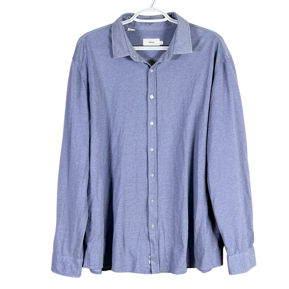 Brax David Button Up Shirt Mens XL Blue Long Sleeve Knit Textured - Picture 2 of 8